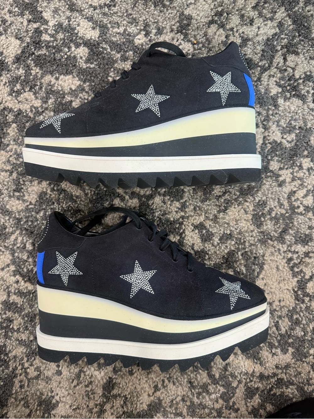 NEW Stella McCartney Black Suede Platform Sneakers with Rhinestone Stars